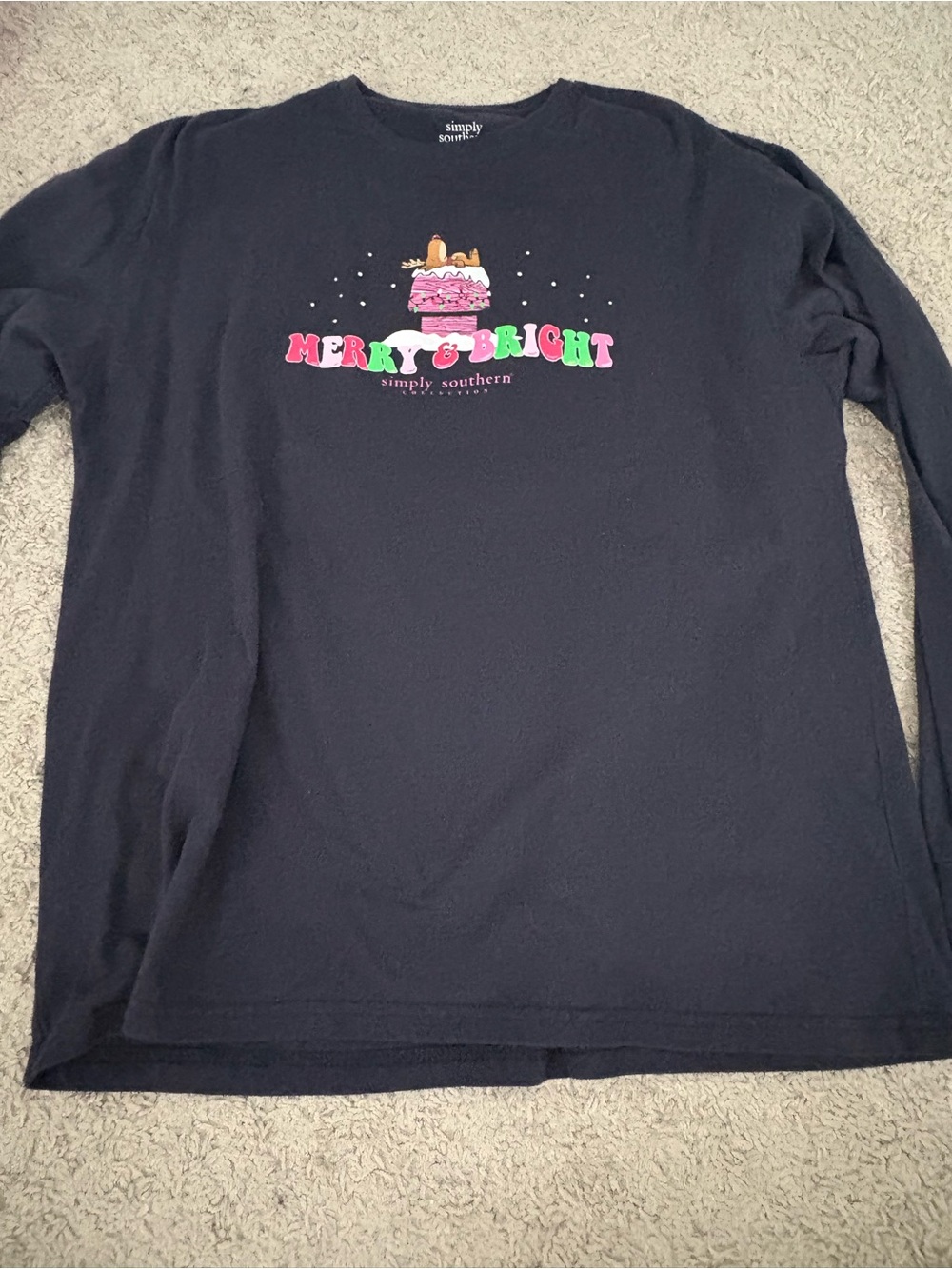 Simply Southern Kids "Merry & Bright" navy blue  Long-Sleeve Tee